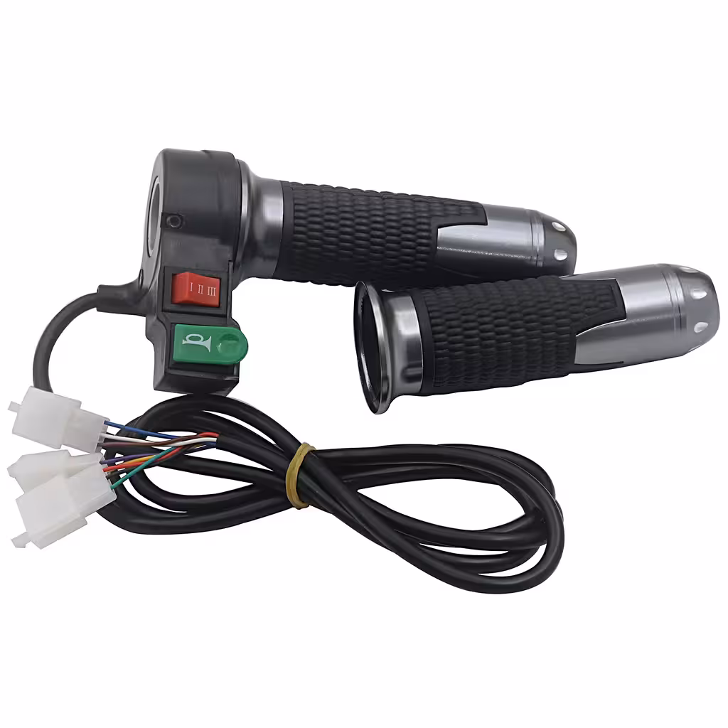 Manete de Aceleração para Scooter e Bicicleta Elétrica 12V-72V com Botão de Buzina e Marchas