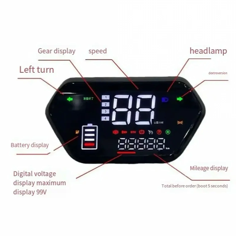 Display multifuncional com sinalização, velocidade e nível de bateria