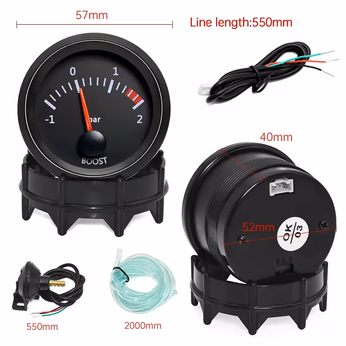 Indicador de pressão turbo com diâmetro 52mm, compatível com suporte padrão