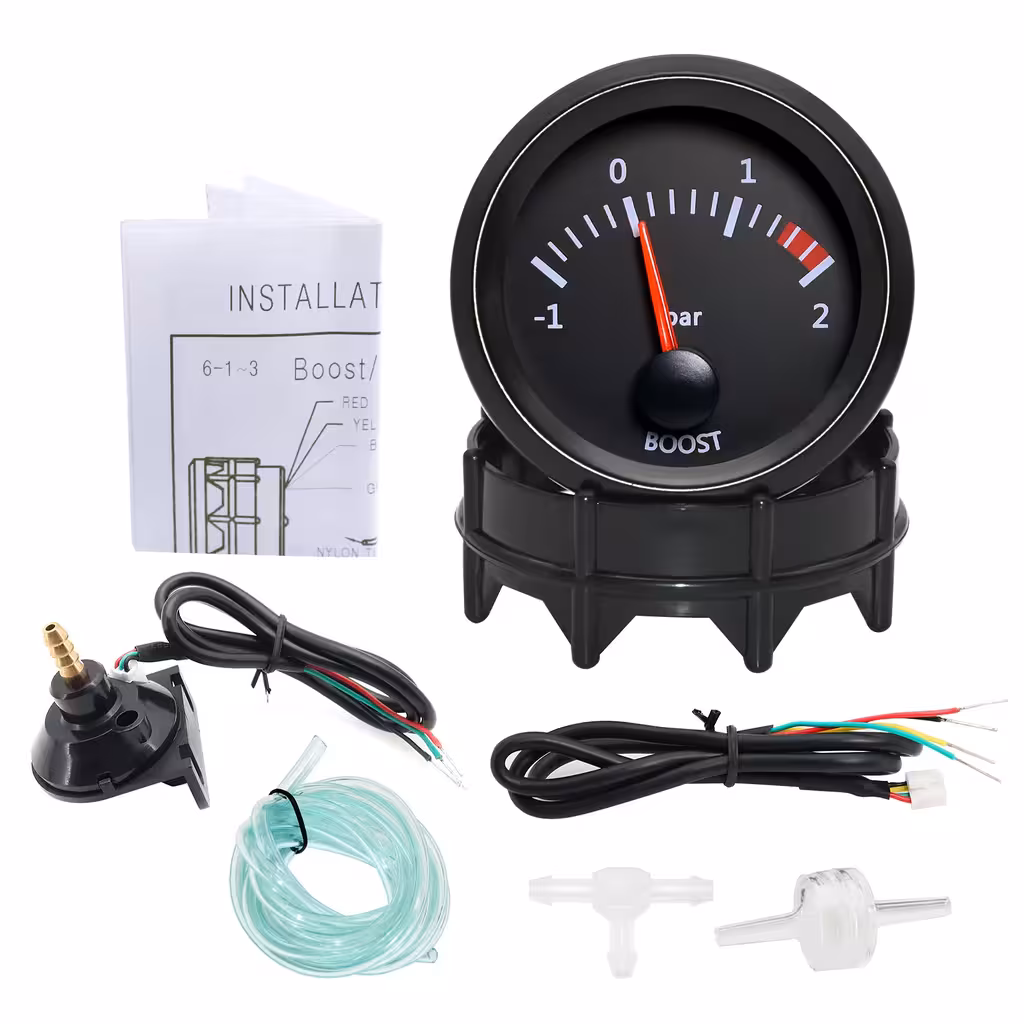 Relógio Boost Pressão Turbo 2 Bar – Manômetro Turbo 52mm com Indicador e Suporte de Montagem