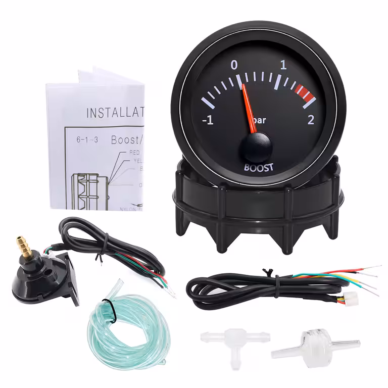 Relógio Boost Pressão Turbo 2 Bar – Manômetro Turbo 52mm com Indicador e Suporte de Montagem