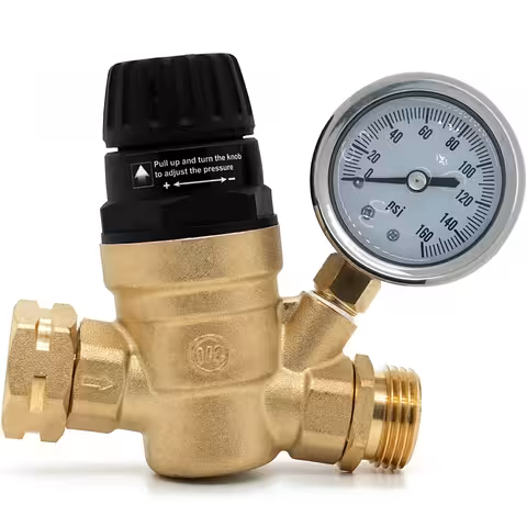 Regulador/Redutor de Pressão de Água 3/4″ com Manômetro – Limitador para Irrigação, Hidrofor, Bomba, Boiler, Trailer
