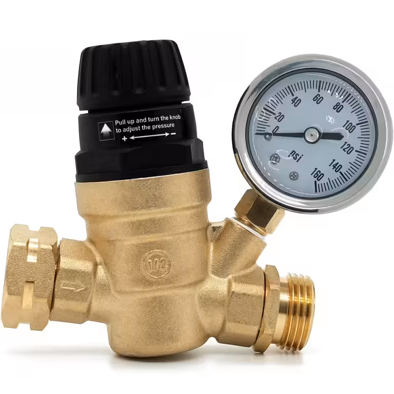 Regulador/Redutor de Pressão de Água 3/4″ com Manômetro – Limitador para Irrigação, Hidrofor, Bomba, Boiler, Trailer