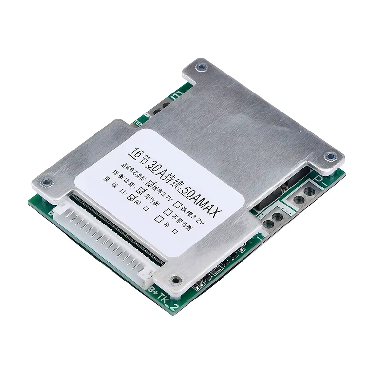 BMS 16S 60V 40A – ângulo lateral Placa BMS 16S 60V 40A fotografada lateralmente