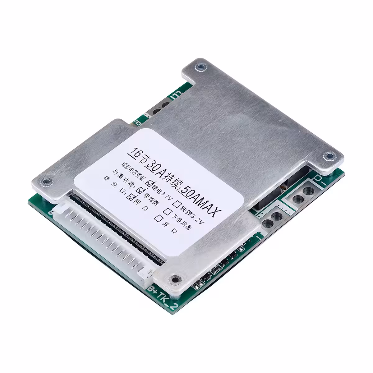 Placa BMS 16S 60V 40A fotografada lateralmente