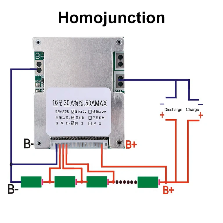 Diagrama de conexões BMS 16S Diagrama de conexão para BMS 16S 60V 40A