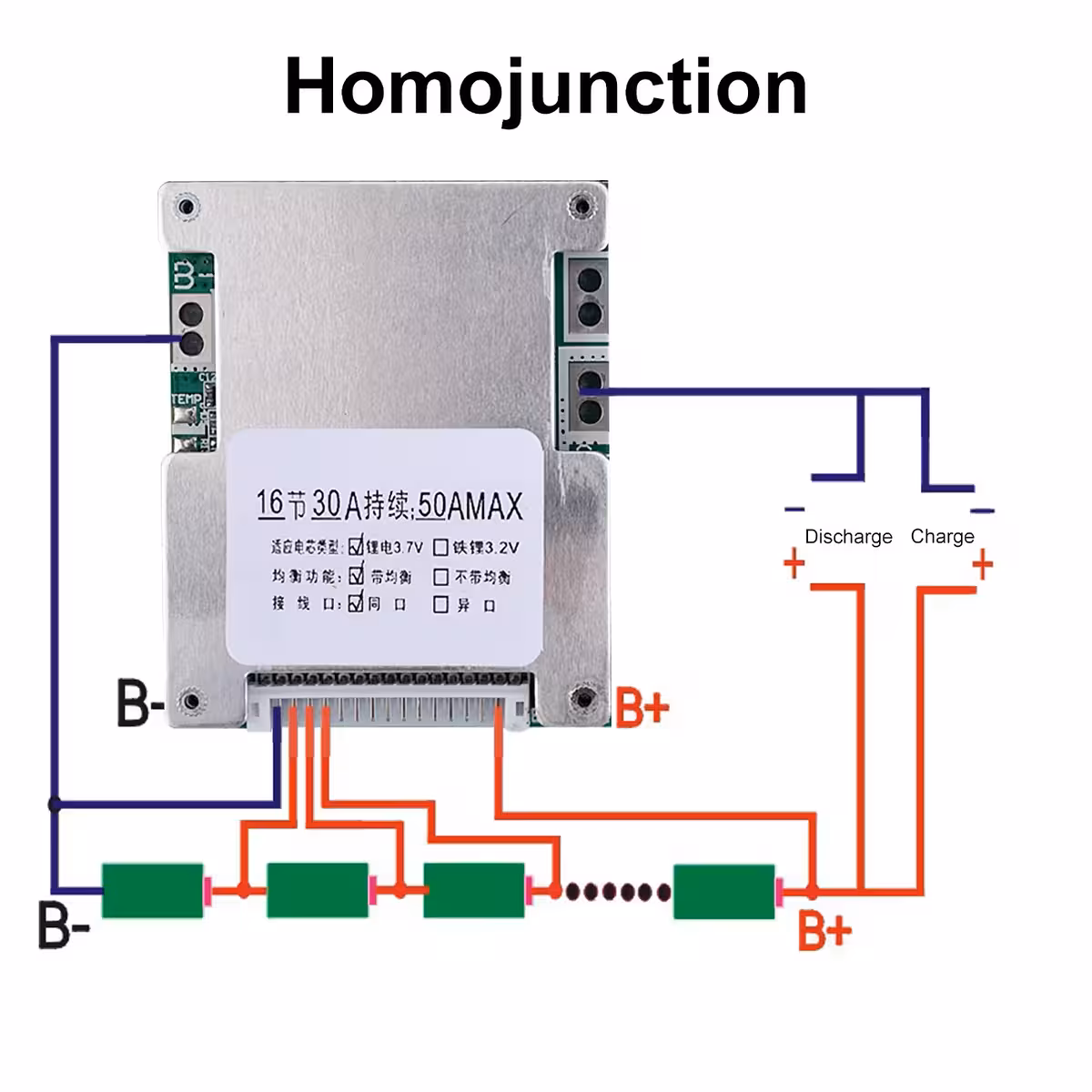 Diagrama de conexão para BMS 16S 60V 40A