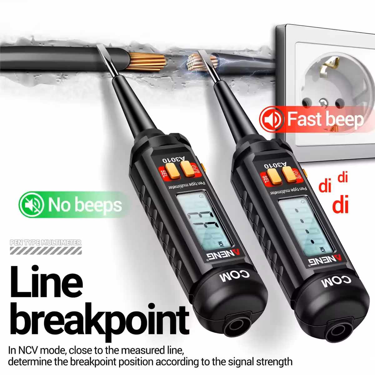 Identificação de interrupção em cabo com função NCV