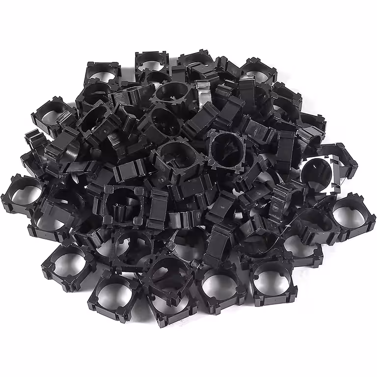 Conjunto 100 Suportes Modulares para Células Li-Ion 18650 – Grampos de Fixação ABS para Banco de Baterias