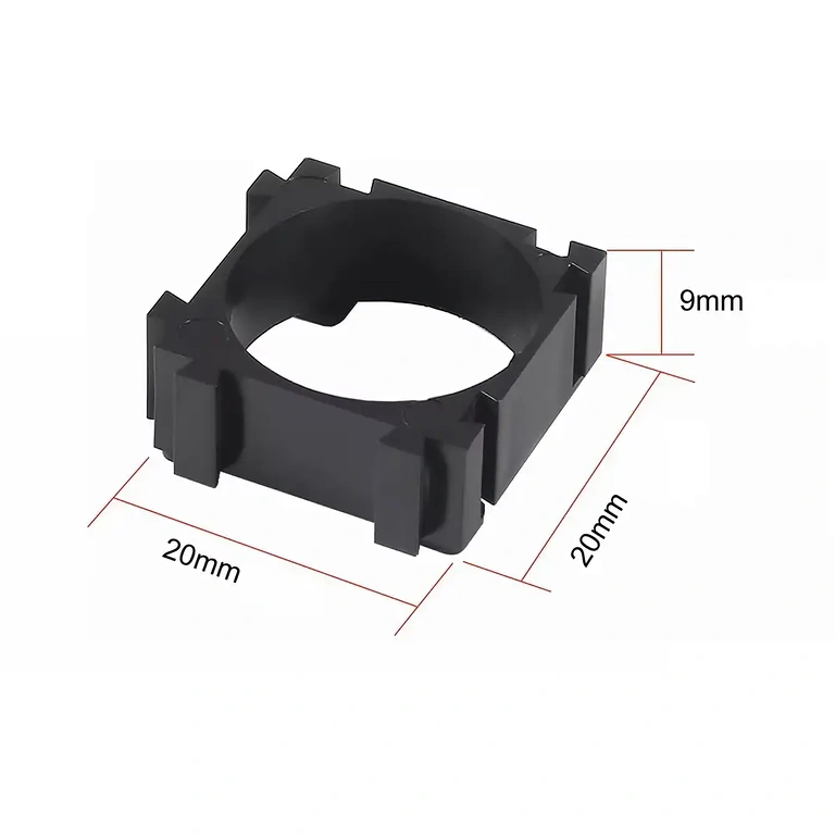Diagrama com dimensões do suporte modular para células 18650 Diagrama técnico com dimensões do suporte modular para baterias 18650