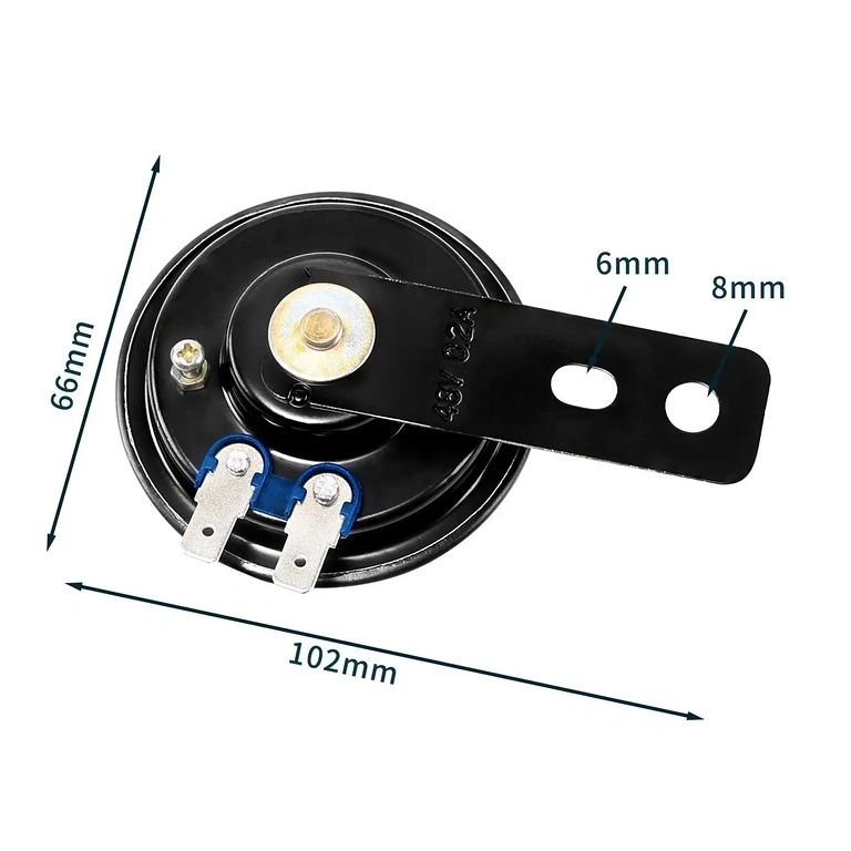 Dimensões da buzina elétrica para scooter ou bicicleta Imagem com dimensões da buzina elétrica para scooter ou bicicleta