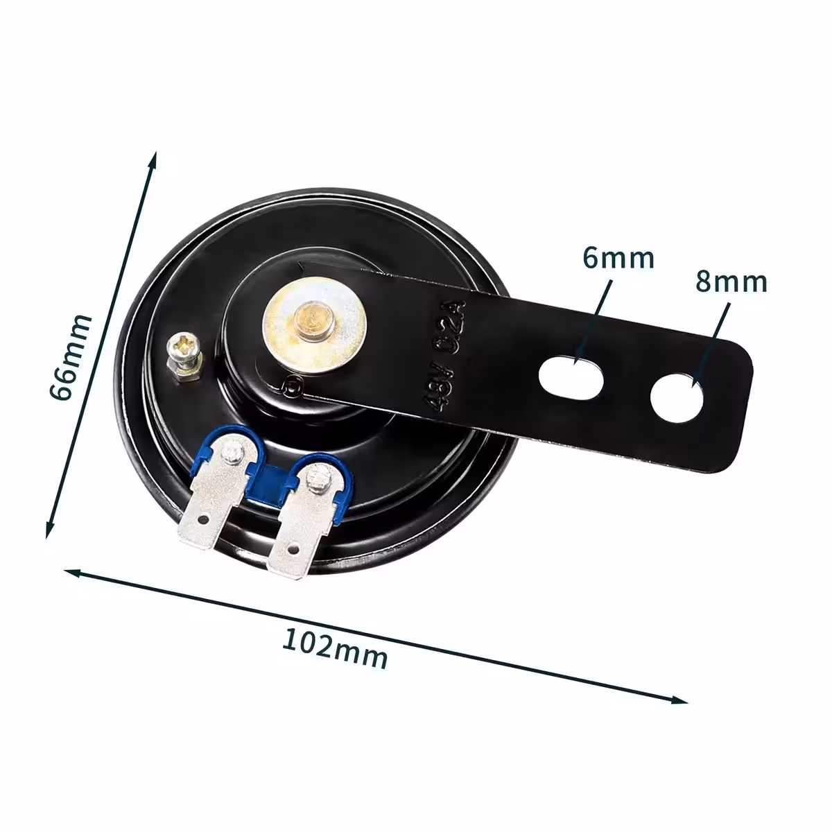Imagem com dimensões da buzina elétrica para scooter ou bicicleta