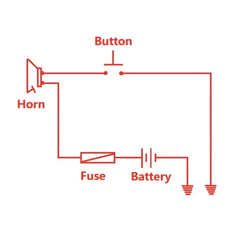 Esquema de conexão da buzina elétrica 36V/48V/60V Diagrama elétrico para conexão de buzina 36V, 48V ou 60V