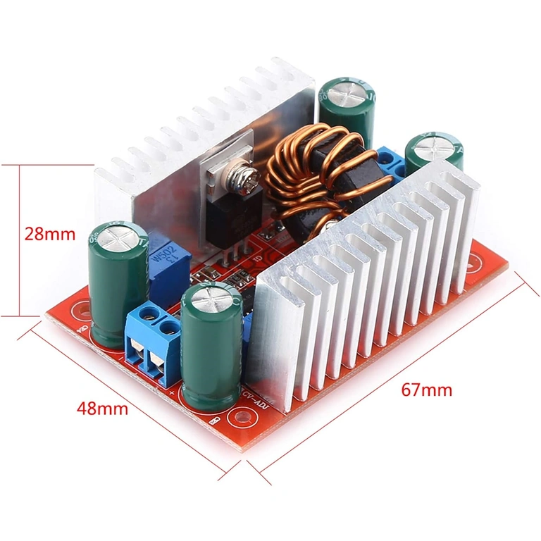 Diagrama com dimensões exatas do módulo Step-up Boost DC 400W