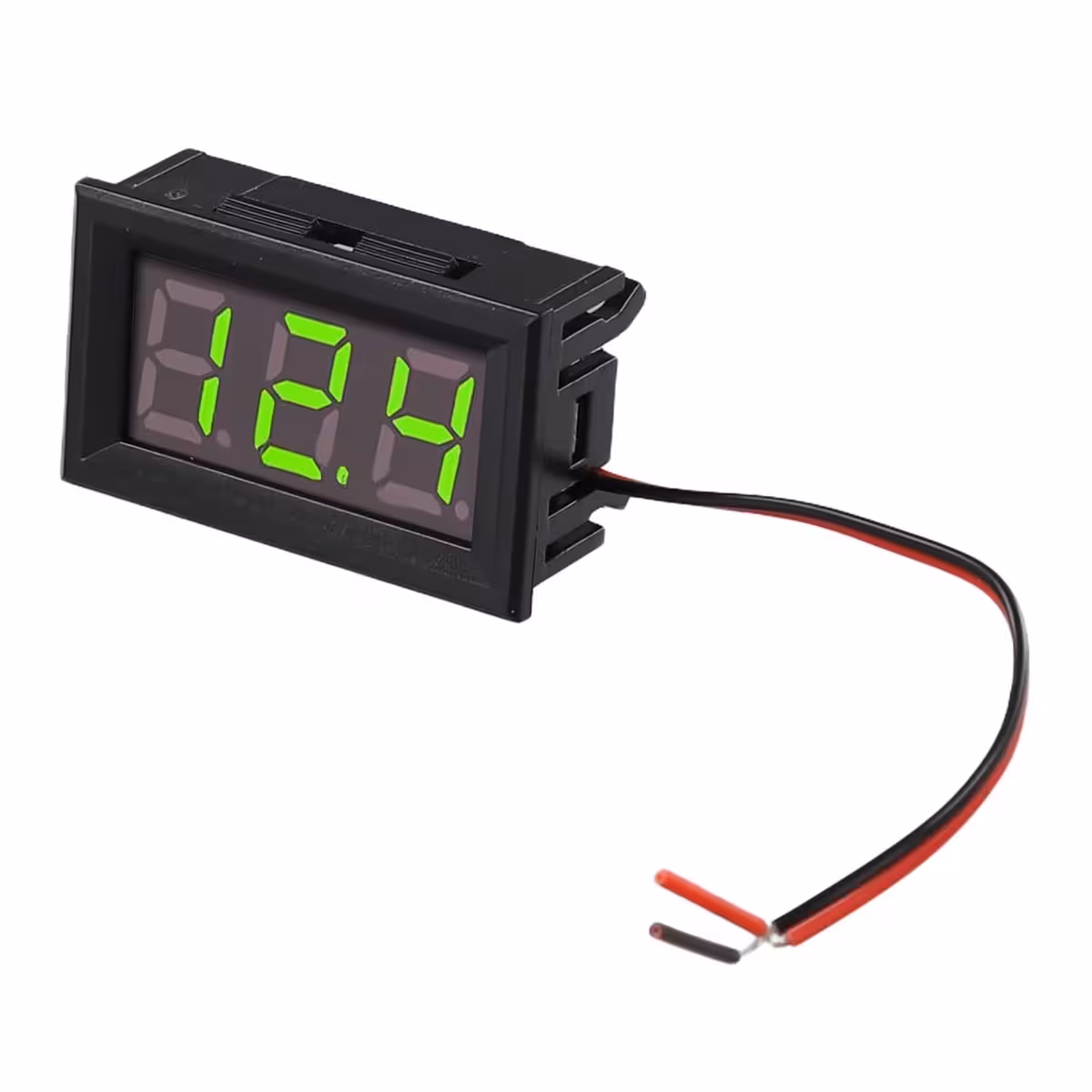 Imagem detalhada do cabo do voltímetro digital de painel 5V-120V, destacando qualidade e conexão