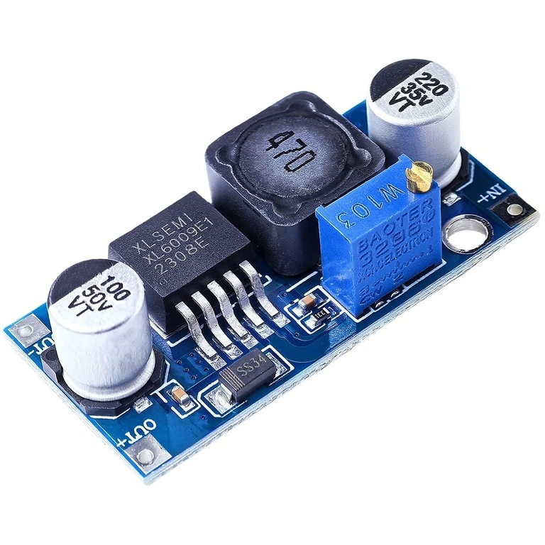 Imagem com os componentes principais do módulo XL6009