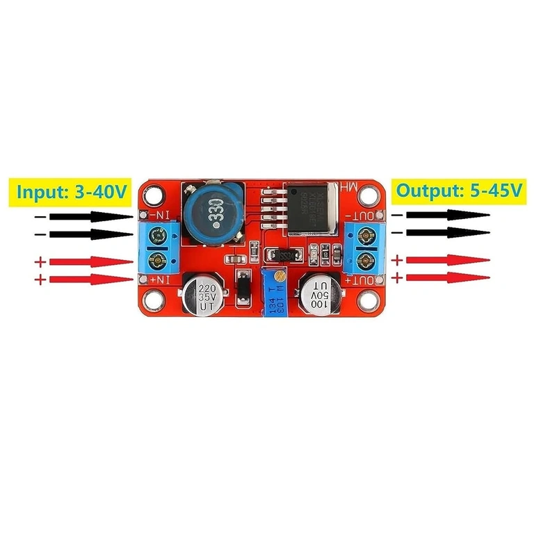 Diagrama de conexão do módulo XL6019 DC-DC Boost Converter, mostrando entradas e saídas para instalação fácil