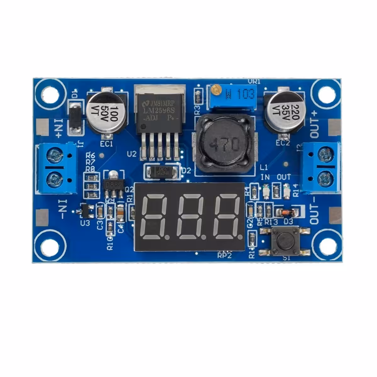 Módulo step-down LM2596 com display – vista frontal