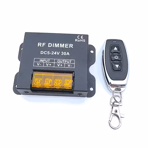 Dimmer para Fita LED 5V 12V 24V 30A com Controle Remoto RF – Controlador DC para Fitas LED Monocromáticas