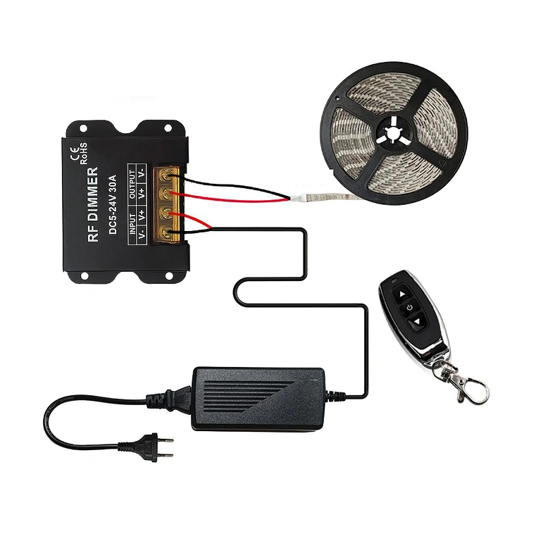 Diagrama de conexão para dimmer de fita LED DC 5V 12V 24V 30A