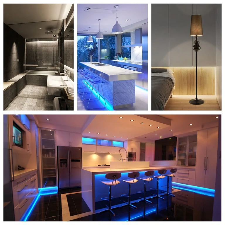 Imagem de fita LED monocromática 5V 12V 24V acesa e controlada pelo dimmer 30A