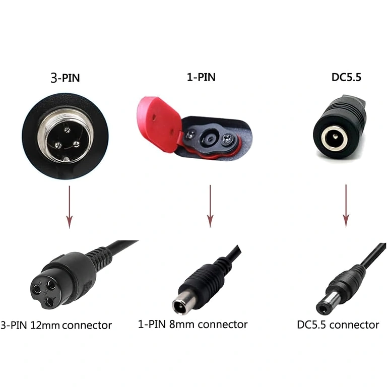 Carregador com conector coaxial 8mm Carregador 36V–42V 3A para patinetes Xiaomi e Segway-Ninebot, conector coaxial 8mm