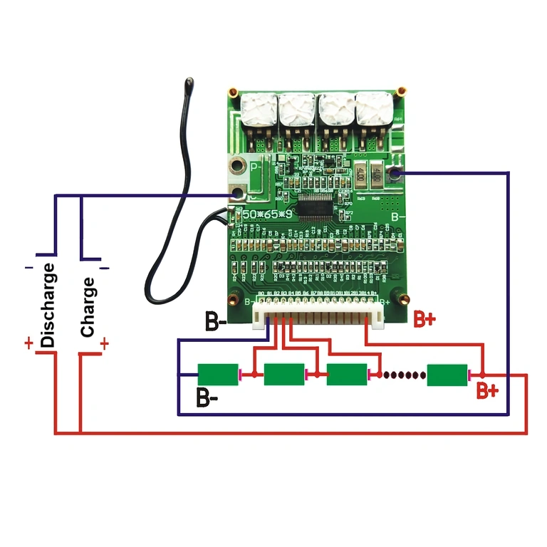 Diagrama de conexão BMS 14S 52V Esquema elétrico para conectar o BMS 14S 52V às células Li-Ion