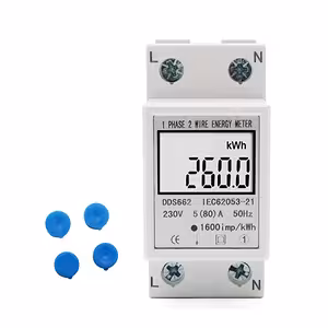 Medidor elétrico monofásico Passante com visor digital para monitoramento de consumo de energia, montagem em trilho DIN