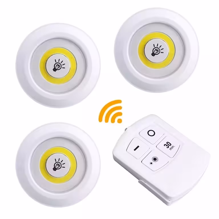Conjunto de 3 spots LED com controle remoto – lâmpadas a pilha para iluminação interna