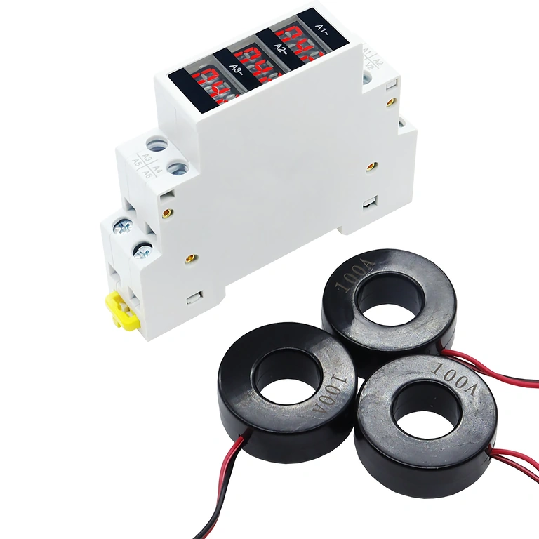 Medição precisa de corrente 1-100A com amperímetro digital trifásico