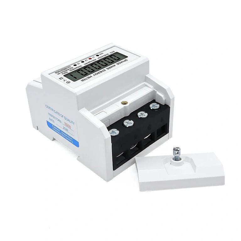 Montagem do medidor trifásico digital na trilha DIN em painel elétrico