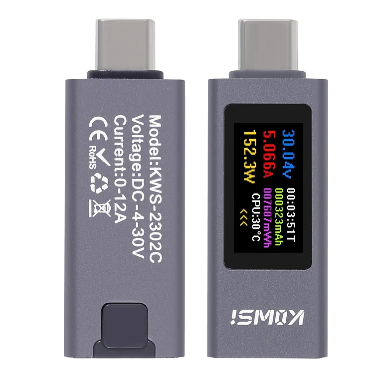 Várias fotografias do USB C Tester KWS-2302C