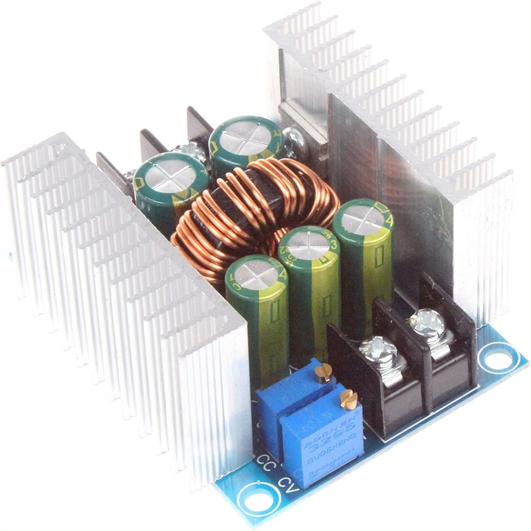 Ajuste de tensão e corrente no módulo CC/CV 20A 300W