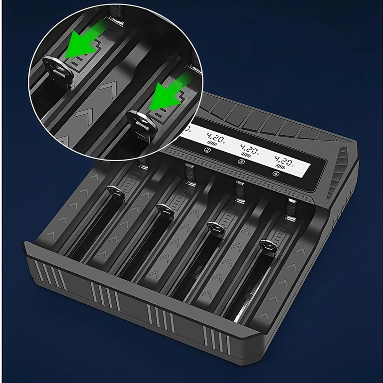 Carregador de baterias com 4 slots – vista superior