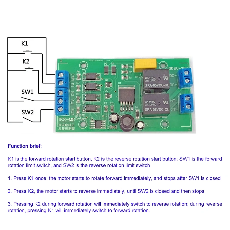 Conectores do controlador de motor DC com reversão Conectores para inversão de sentido do motor no controlador DC