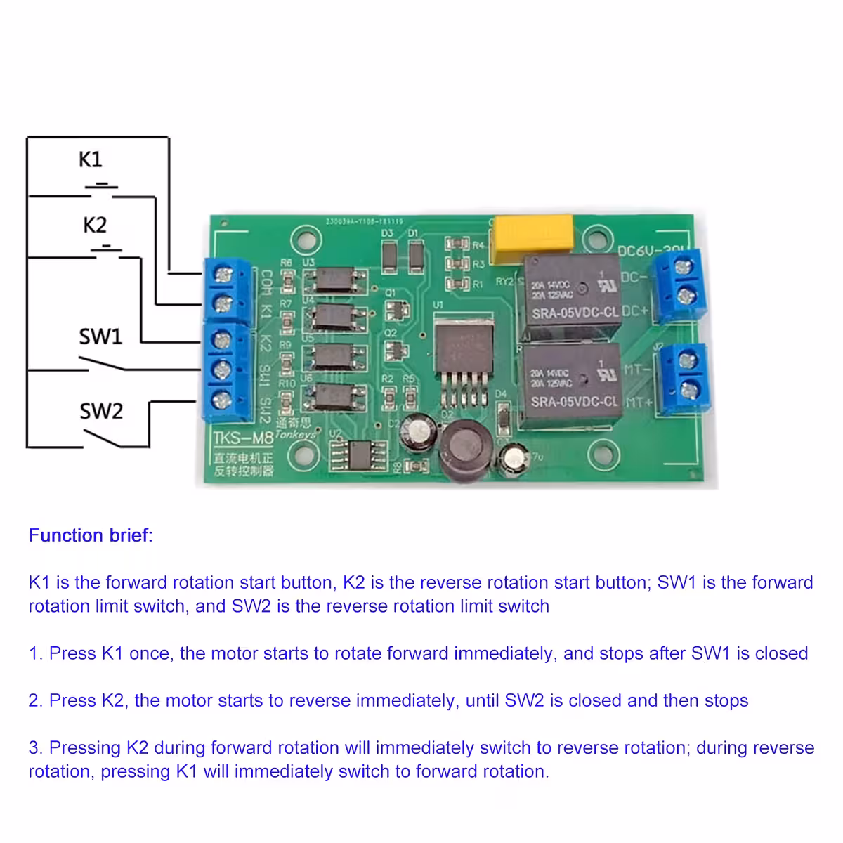 Conectores para inversão de sentido do motor no controlador DC