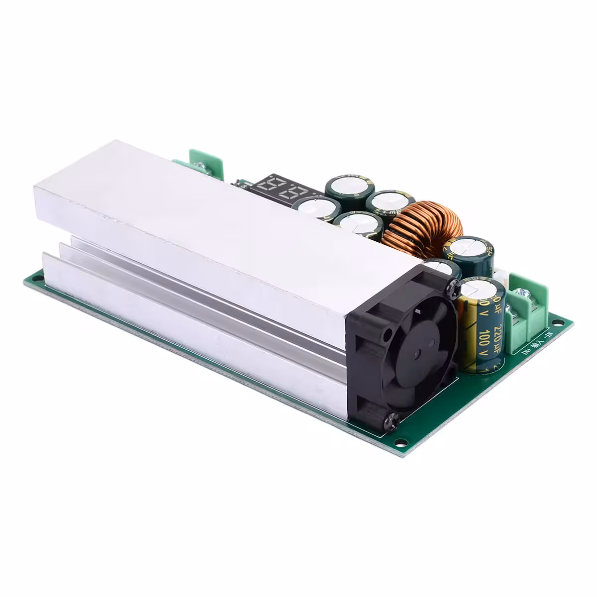 Vista em ângulo do módulo Buck DC12–80V 20A