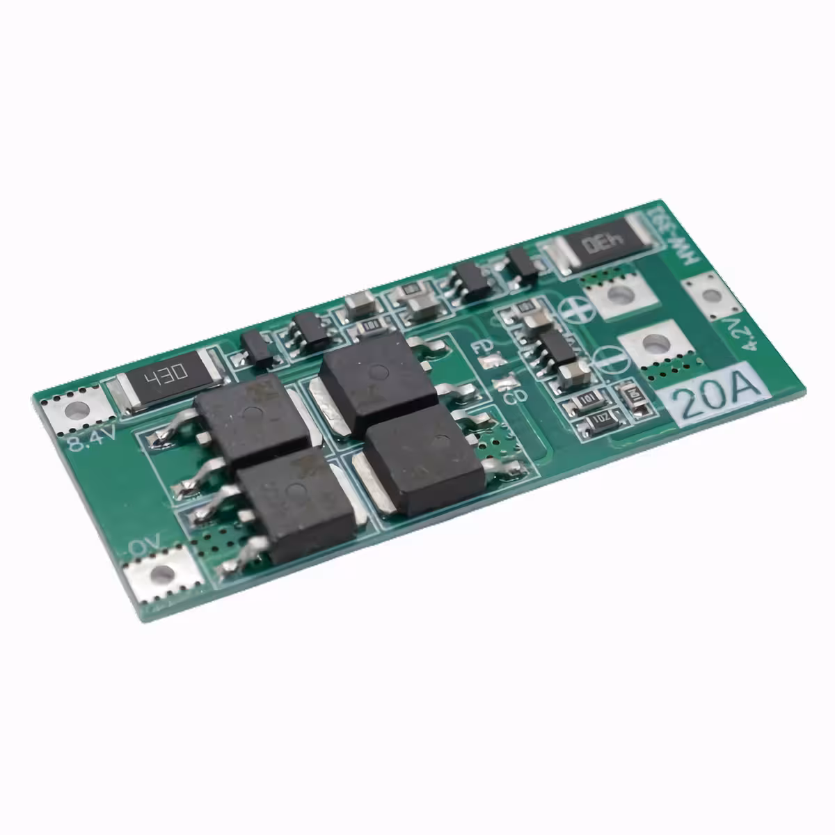 Imagem frontal do módulo BMS 2S 20A para baterias 7,4V com balanceamento integrado