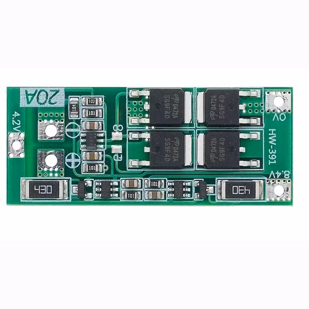 Vista geral do módulo BMS 2S 20A 7,4V, adequada para apresentação do produto em loja