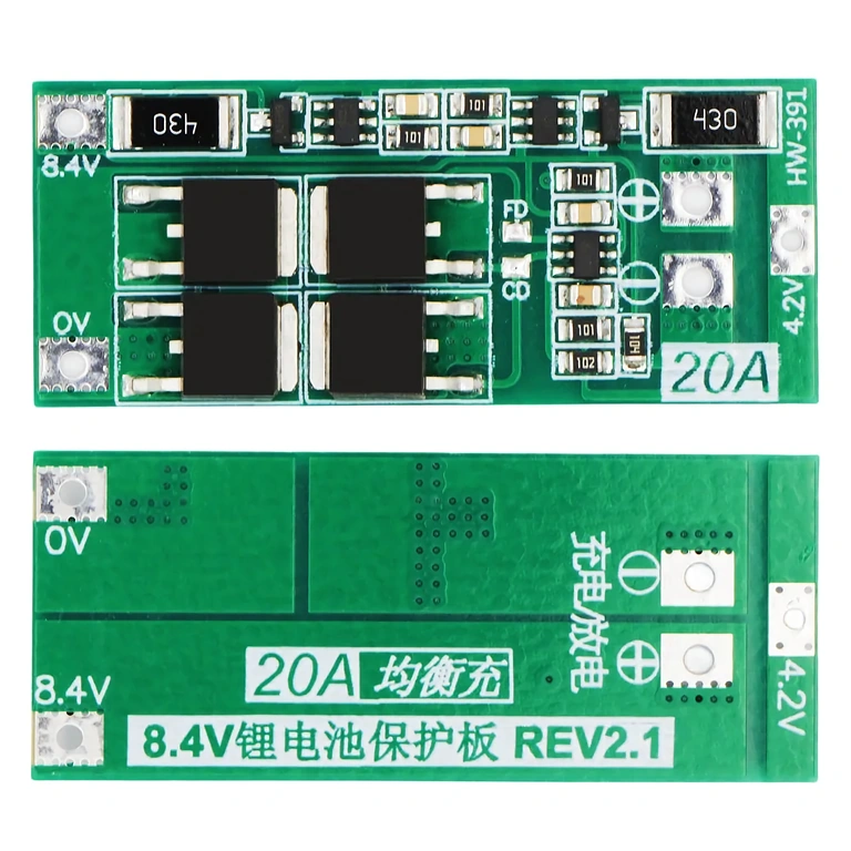 Configuração do conjunto de 2 unidades BMS 2S 20A Arranjo visual com os dois módulos BMS 2S 20A, ideal para apresentação do conjunto completo