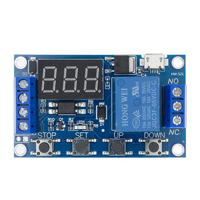 Vista geral do módulo relé temporizado 6–30V