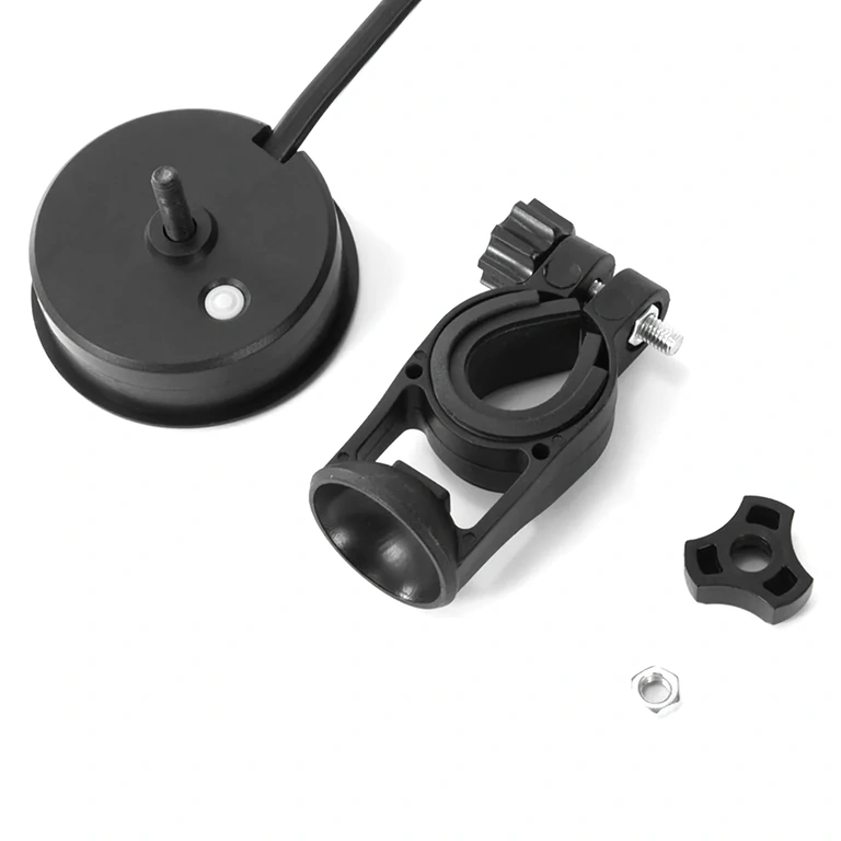 Indicador digital – vista traseira Módulo indicador digital – parte traseira com conectores e cabos, visor de voltímetro e porcentagem de bateria, compatível com Li-ion e LiFePO4 12V–72V