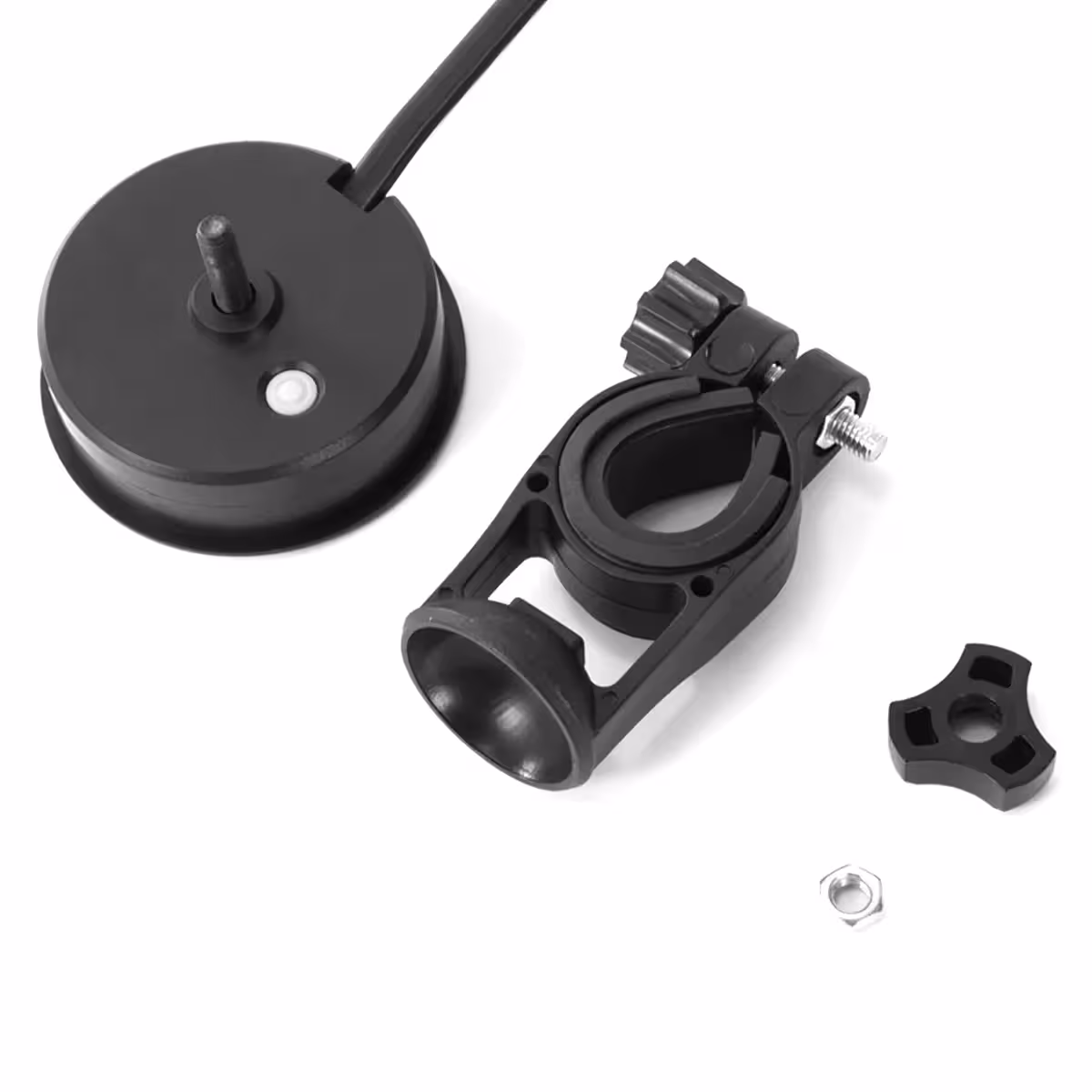 Módulo indicador digital – parte traseira com conectores e cabos, visor de voltímetro e porcentagem de bateria, compatível com Li-ion e LiFePO4 12V–72V