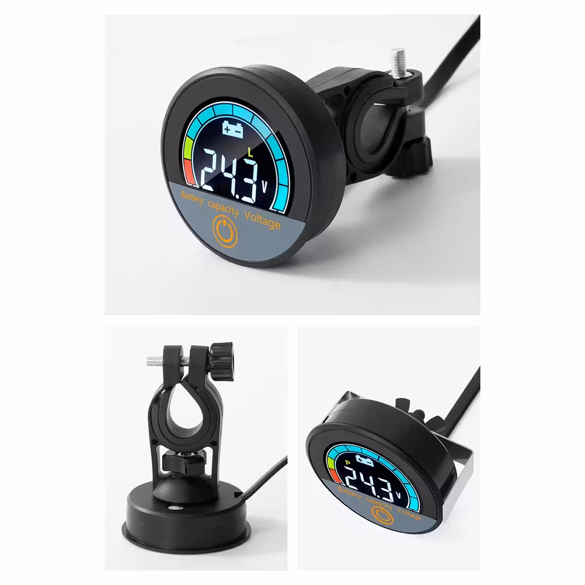 Módulo compacto do indicador digital com voltímetro e visor de porcentagem de bateria, Li-ion e LiFePO4 12V–72V
