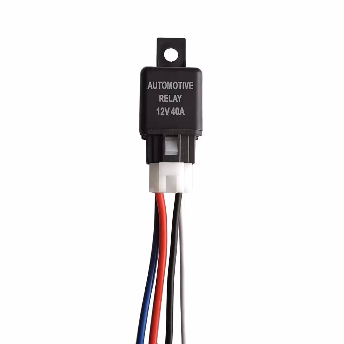 Relé automotivo 12V 4 pinos 40A com soquete – vista frontal clara
