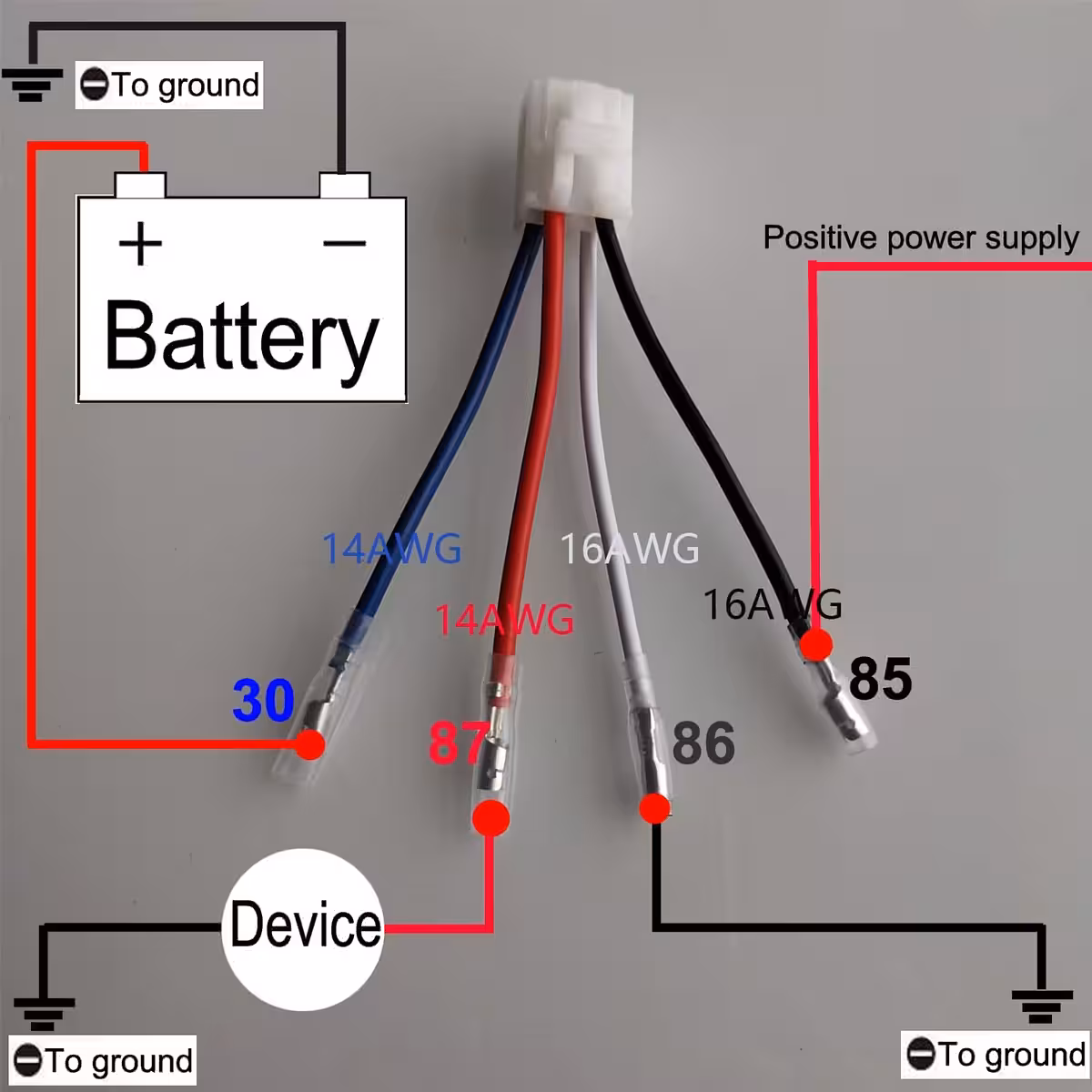 Esquema de cablagem para relé automotivo 12V 4 pinos 40A