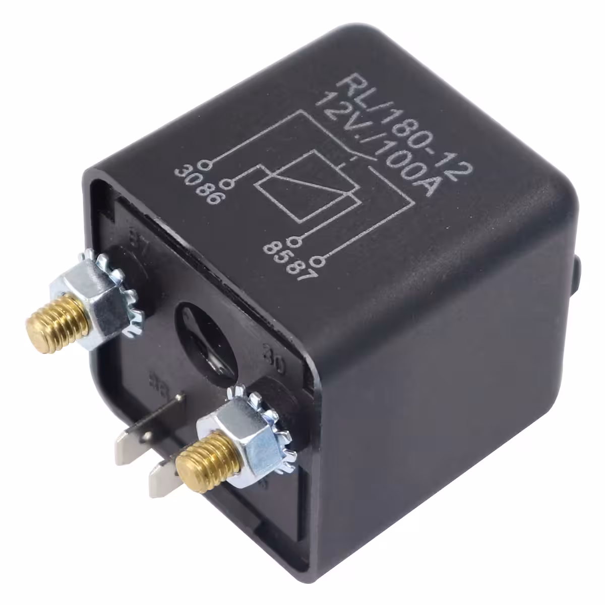 Relé automotivo 12V 100A – vista lateral da carcaça compacta