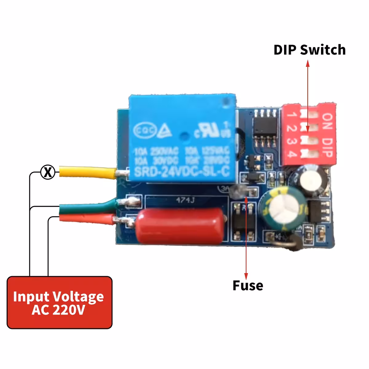 LED indicador do módulo relé temporizador mecânico/analógico aceso