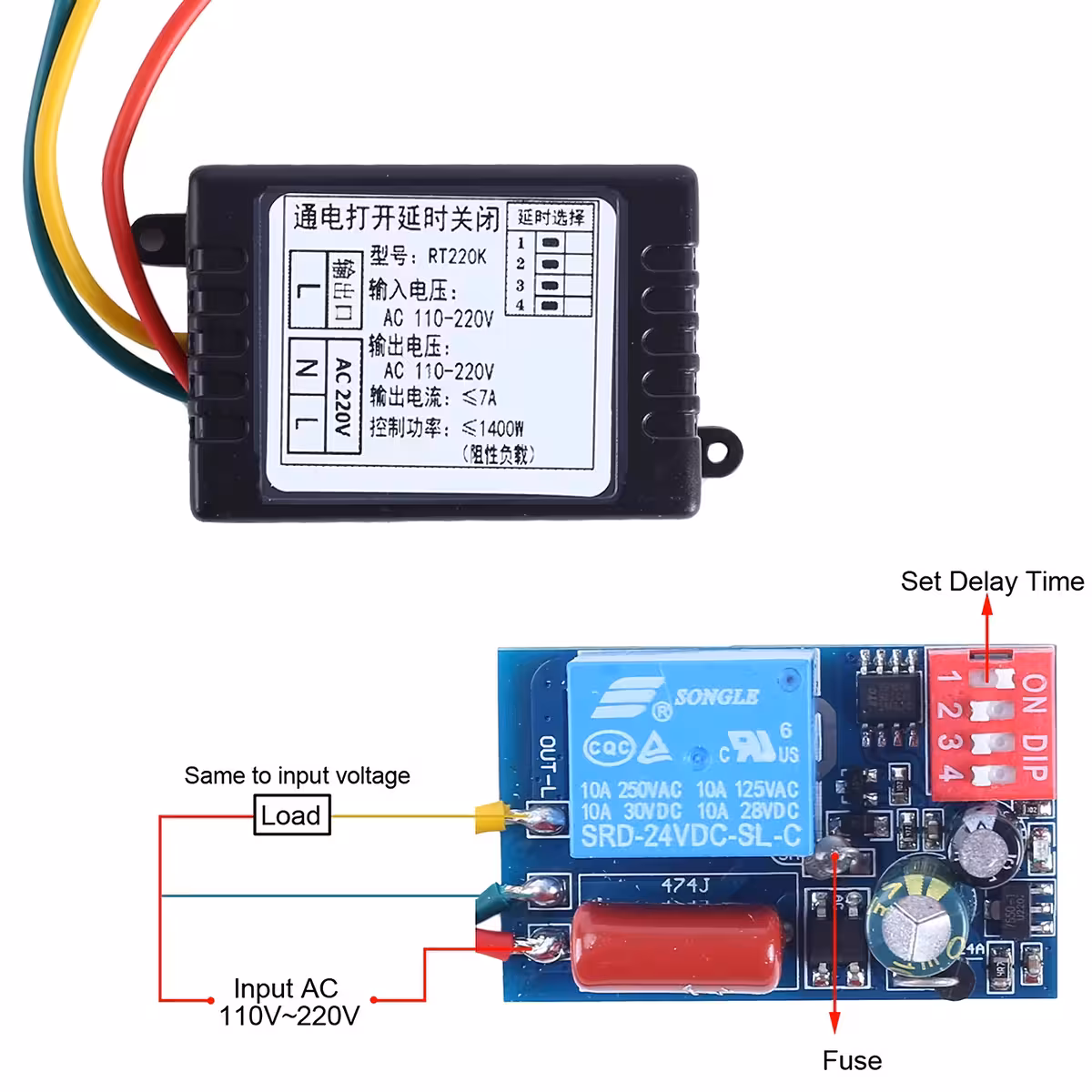 Esquema de montagem do módulo relé temporizador mecânico/analógico – vista lateral