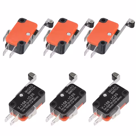 Conjunto 6 peças – Interruptor Limitador de Curso com Rolo e Alavanca Longa (endstop) – Micro switch industrial 15A para AC/DC